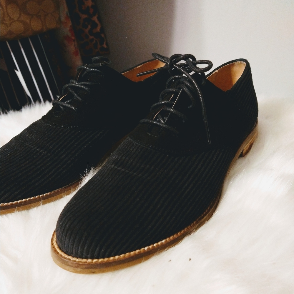 Anthropologie Black Corduroy Loafers
